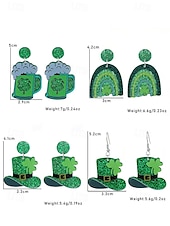 levne Dámská náušnice-ulice. Patrick&#039;s day zelené třpytivé kloboukové náušnice – trojlískový design, zábavné slavnostní šperky pro ženy, ideální pro irské oslavy a sváteční večírky
