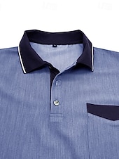 ieftine Polo clasic pentru bărbați-Bărbați Tricouri polo Camasa de blugi Casual Stradă Rever Guler polo cu nervuri Manșon scurt De Bază Modern Simplu Buzunar Bloc de Culoare Vară Primăvară Fit regulat Albastru piscină Negru