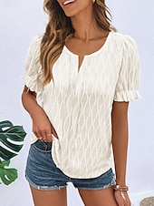 economico Top in Pizzo-Top Eleganti in Pizzo Bianco per Donna con Occhielli Maglietta Moda Casual Semplice Regolare Maniche Lunghe Collo Intagliato Regolare Fit Giornaliero Weekend Romantico Petite Top Estivi da Vacanza
