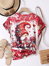 お買い得  フローラルTシャツ-バレンタイン 女性用ハートTシャツ かわいい赤いTシャツ レギュラー トップス 短袖 ラウンドネック プリント レギュラーフィット デイリー レッド 夏