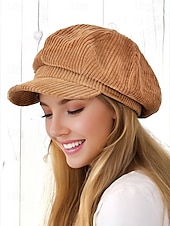 economico Cappelli da donna-berretto da donna in velluto a coste, stile vintage, morbido e confortevole, disponibile in vari colori, ideale per outfit casual, autunno e inverno