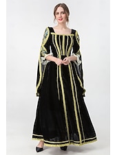 preiswerte Kleid-Mittelalterlich Renaissance Vintage-Kleid Maxi Kleid Glockenärmel Königin Wikinger Einfarbig Quadrathals Kostüm Damen königlich Halloween Karneval Maskerade Abschlussball Festival Erwachsene Kleid