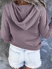 abordables Sudaderas y Sudaderas con Capucha Texturizadas-Mujer Casual Manga Larga Sudadera Tops regulares Calle Uso Diario Retazos Botones Negro Vino Morado Otoño Invierno