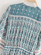 preiswerte Ausgefallene Kleider-Damen kleid lang Casual kleid A Linie Kleid Boho-Kleid Stilvoll Brautkleider schlicht Urlaub Täglich Regular Fit Blumen Kurzarm V Ausschnitt Blau Frühling Herbst
