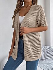 abordables Cardigans et vêtements d&#039;extérieur-Femme Pull Chandail Gilet Cardigan Décontractées Flexible Couleur monochrome A côtes Ouvrir le devant Tricoté Manches courtes Hauts réguliers Tricoter Extérieur du quotidien Fin de semaine Blanche