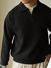 olcso Férfi nyomtatott póló-Férfi Button Up Polos Golfing Hétköznapi Sport Hajtóka Hosszú ujj Divat Alap Sima Újszerű Tavasz Ősz Fekete Sárgabarack Button Up Polos