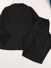 ieftine Seturi noapte pentru femei-Pentru femei Set pijama Casual Confortabili Culoare pură Butonul sus Talie elastică Cămașă Pantaloni Casă Zilnic Manșon Lung Guler Cămașă Negru Trifoi Vară Primăvară Toamnă Fit regulat