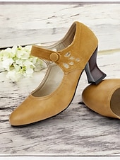 cheap 1930s-Women&#039;s 1930s Vintage Style Mary Jane Pumps with Cutout Design and Mid-Heel, Comfortable Dress Shoes for Office and Formal Events