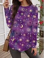 economico T-shirt floreale-Per donna Maglietta Grafico Casual Manica Lunga Girocollo Top lunghi Quotidiano Stampato Viola Autunno Inverno