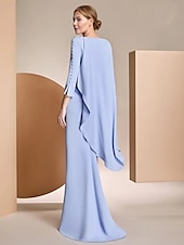 preiswerte Bodenlänge-Kleid  Kolonne Kleid Brautmutter Kleid Formell Elegantes Juwelenhals Bodenlang Chiffon Lange Ärmel mit Applikationen Einfarbig