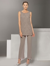 economico Lunghezza del pavimento-tuta / tailleur pantalone 3 pezzi abito per la madre della sposa matrimonio in spiaggia elegante scollo gioiello lunghezza pavimento chiffon manica lunga coprispalle incluso con pizzo tinta unita 2025