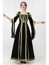 preiswerte Kleid-Mittelalterlich Renaissance Vintage-Kleid Maxi Kleid Glockenärmel Königin Wikinger Einfarbig Quadrathals Kostüm Damen königlich Halloween Karneval Maskerade Abschlussball Festival Erwachsene Kleid