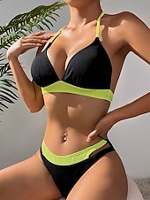 levne Sady bikin-Dámské Plavky Bikiny 2 ks Plavky Zaštíhlující Vysoký pas Štíhlý prázdniny Oblečení na pláž Pevná barva Proužky Ponořit se Bez rukávů Plavky