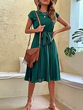 billiga Jobbklänningar-Dam Midiklänning Vardagsklänning A linjeklänning Stylish Grundläggande Ledigt Semester Dagligen Normal Slät Ärmlös Rund hals Rodnande Rosa Grön Sommar Vår