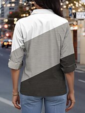voordelige Dames Strepen &amp; Geometrische Tops-Dames Overhemd Geometrisch Casual Lange mouw Overhemdkraag Normale tops Werk Dagelijks Knop Afdrukken Grijs Lente Herfst Winter