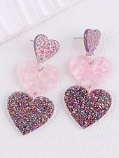 baratos Brinco Feminino-brincos femininos de coração com glitter, design em camadas rosa e branco, joias leves e modernas para o dia dos namorados, festas e presentes