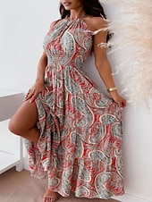 levne Boho šaty-Dámské Maxi šaty Volnočasové šaty Boho Chic šaty Boho šaty Čechy Roztomilý stylové Dovolená Denní Plážové Volný Grafika Bez rukávů Krk ohlávky Rubínově červená Vodní modrá Léto Jaro Podzim