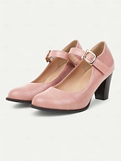 abordables Block Heels-escarpins Mary Jane roses classiques pour femmes - bout rond, bride à la cheville, talon moyen, tenue de travail de bureau