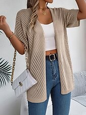 abordables Cardigans et vêtements d&#039;extérieur-Femme Pull Chandail Gilet Cardigan Décontractées Flexible Couleur monochrome A côtes Ouvrir le devant Tricoté Manches courtes Hauts réguliers Tricoter Extérieur du quotidien Fin de semaine Blanche