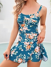 economico Costumi da bagno-Costumi da bagno da donna Swimdresses Costume intero Monokini Tankini senza schiena Controllo della pancia Alta vita Slim Vacanze Mare Abbigliamento Floreale V Neck Senza maniche Costumi da bagno