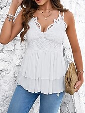 preiswerte Tank-Shirts &amp; kurze Jäckchen für Damen-Damen Camisole Tanktop Unifarben Lässig Ärmellos Träger reguläre Tops Alltag Spitze Patchwork Weiß Armeegrün Khaki Sommer