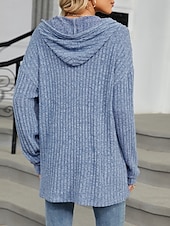 baratos Moletons e Sweatshirts Texturizados-Mulheres Moletom com textura Pulôver Moletom Com Capuz Tecido Casual Manga Longa Com Capuz Tops regulares Rua Dia a Dia Botões Azul Fúcsia Cinzento Primavera Outono