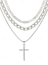 cheap Women&#039;s Necklace-Layered Gold Chain Necklace Set with Cross Pendant and Simulated Rhinestone Accents – Fashionable Jewelry for Women, Perfect for Parties, Everyday Wear, and Special Occasions