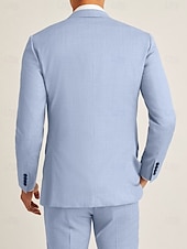 abordables Costumes décontractés-Costumes de mariage en lin pour hommes bleu ciel bleu foncé mode décontractée unis coupe ajustée 2 pièces à simple boutonnage un bouton
