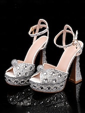 cheap Wedding &amp; Special Occasion Shoes-Women&#039;s Glamorous Crystal-Embellished Platform Sandals with Ankle Strap | Perfect for Weddings and Special Occasions