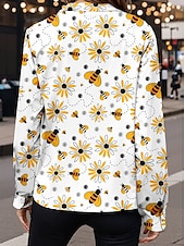 cheap Floral Tops-Women&#039;s Shirt Bee Modern Casual Long Sleeve Shirt Collar Regular Tops Work Daily Buttons Print Yellow Spring Fall