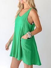 ieftine Rochii de soare-Pentru femei Rochie Mini Rochie casual Rochie A line Stilat Casual Vacanță Zilnic Fit regulat Simplu Fără manșon În U Negru Albastru piscină Trifoi Vară Primăvară