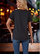 abordables T-shirt Humor &amp; Citations-Femmes T-shirt Mode Manche Courte Col en V Hauts Réguliers Soirée Quotidien Sortir Noir Printemps &amp; Automne Automne