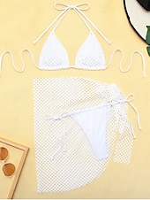 billige Bikinier-Dame Badetøy Bikini Frekk Badedrakt Netting Lapper Sexy Helfarge Grimehals Ermeløs Badedrakter