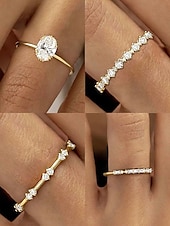 abordables Anillos de mujer-Anillos apilables de oro engastados con circonitas cúbicas de corte ovalado y redondo, elegantes joyas minimalistas para mujeres, perfectas para bodas, compromisos y ocasiones especiales.