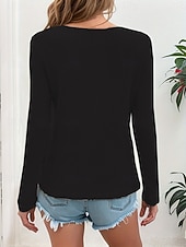abordables T-shirt uni-Femmes T-shirt Boutons Uni Mode Moderne Occasionnel manche longue Col en V Hauts Réguliers Quotidien Week-end Noir Blanche Rose Claire Printemps Automne