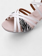 abordables Chaussures de danses latines-chaussures de danse latine en cuir à imprimé zèbre pour femmes avec design à lanières - idéales pour la salle de bal et la salsa