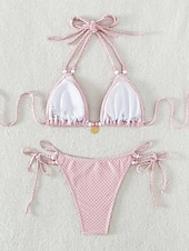 voordelige Bikinisets-Dames Zwemkleding Bikini 2 stuks String Zwempak Blote rug Slank Vakantie Strand Kleding Effen Kleur Halternek Mouwloos Badpakken