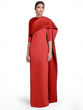 abordables BLEU-Robe de soirée élégante robe fourreau de mariage sur la plage robe de soirée bleu ciel élégante robe formelle longueur maxi manches 3/4 décolleté bijou crêpe extensible avec fente châle