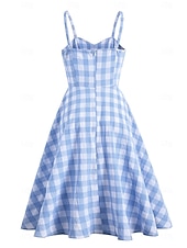 preiswerte Kleider-Retro Vintage 1950er Rockabilly Knielang Kleid Swing-Kleid Ausgestelltes Kleid Spaghetti-Träger Tupfen Kariert / Gingham A-Linie Damen Karneval Urlaub Alltagskleidung Junggesellinnenabschiedsparty