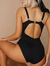 billiga One-piece-baddräkter-Dam Badkläder En bit Monokini Baddräkt Nät Öppen rygg Magkontroll Hög midja Smal Semester Standkläder Ensfärgat V-hals Ärmlös Baddräkter