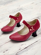 cheap 1930s-Women&#039;s 1930s Vintage Style Mary Jane Pumps with Cutout Design and Mid-Heel, Comfortable Dress Shoes for Office and Formal Events