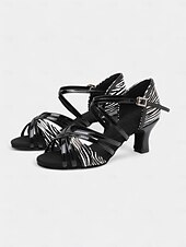 abordables Chaussures de danses latines-chaussures de danse latine en cuir à imprimé zèbre pour femmes avec design à lanières - idéales pour la salle de bal et la salsa