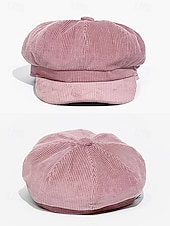 economico Cappelli da donna-berretto da donna in velluto a coste, stile vintage, morbido e confortevole, disponibile in vari colori, ideale per outfit casual, autunno e inverno