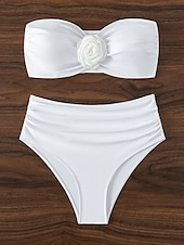billige Bikinisett-Dame Badetøy Bikini 2 stk Underbukser Badedrakt Åpen rygg Tynn Ferie Strand Klær Helfarge Stroppeløs Ermeløs Badedrakter