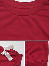 cheap Textured Hoodies &amp; Sweatshirts-Women&#039;s Sweatshirt Casual Plain Street Dailywear Crew Neck Patchwork Long Sleeve Red Fall Winter