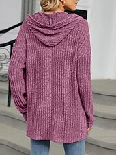baratos Moletons e Sweatshirts Texturizados-Mulheres Moletom com textura Pulôver Moletom Com Capuz Tecido Casual Manga Longa Com Capuz Tops regulares Rua Dia a Dia Botões Azul Fúcsia Cinzento Primavera Outono