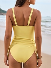 billiga One-piece-baddräkter-Dam Badkläder En bit Monokini Baddräkt Nät Öppen rygg Magkontroll Hög midja Smal Semester Standkläder Ensfärgat V-hals Ärmlös Baddräkter