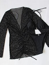 voordelige 3-delige bikiniset-Dames Zwemkleding Bikini 2 stuks String Zwempak Blote rug Slank Vakantie Strand Kleding Effen Kleur Halternek Mouwloos Lange mouw Badpakken
