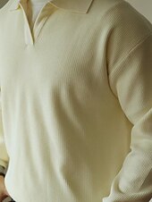 olcso Férfi nyomtatott póló-Férfi Button Up Polos Golfing Hétköznapi Sport Hajtóka Hosszú ujj Divat Alap Sima Újszerű Tavasz Ősz Fekete Sárgabarack Button Up Polos