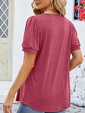 preiswerte Damen Einfache Oberteile-Damen Hemd Bluse Feste Farbe Basic Brautkleider schlicht Kurzarm Rundhalsausschnitt Normale Oberteile Täglich Rüschen Weiß Wein Marineblau Sommer Frühling